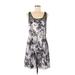 Express Casual Dress - A-Line Scoop Neck Sleeveless: Gray Floral Dresses - Women's Size 10