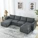 Upholstered Modular Sofa with 2 Movable Ottoman, 132" L Shaped Sectional Sofa Sets 4 Seater Couch Sofa for Living Room Apartment