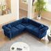 80" Button Tufted Sectional Sofa Set Velvet Chesterfield L-shaped Couch with 3 Pillows and Wood Legs Sofa for Living Room, Blue