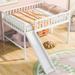 Full Size Loft Bed with Slide, Low Loft Bed with Ladder & Safety Rail, Wooden Full Loft Bed Frame for Kids Teens