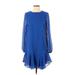 BCBGMAXAZRIA Casual Dress - DropWaist Crew Neck Long sleeves: Blue Houndstooth Dresses - Women's Size X-Small