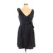 Blu Sage Casual Dress - A-Line Plunge Sleeveless: Black Print Dresses - Women's Size 14