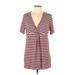 Rachel Zoe Casual Dress - Mini Plunge Short sleeves: Burgundy Print Dresses - New - Women's Size Large