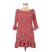 Topshop Casual Dress - A-Line Boatneck 3/4 sleeves: Red Floral Dresses - Women's Size 8