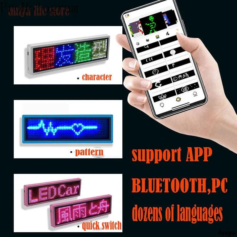 Bricolage Bluetooth LED nom Badge Programmable défilement Message Mini LED nom étiquette texte chiffres motif panneau d'affichage Mini affichage LED