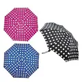 Kav Ladies Penny Spot Supermini Umbrella - Compact, Automatic Folding Lightweight Portable Umbrella (Navy With White Spot)