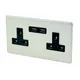 Varilight Double 13A Screwless Unswitched Usb Socket X2 & Black Inserts