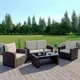 Ecasa Luxury Garden Furniture Rattan Sofa Set Coffee Table + Cushions Free Rain Cover Brown