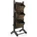 Casafield 3-Tier Floor Stand Rack with Hanging Storage Baskets Black/Espresso - Wood Tower Organizer for Bathroom Kitchen Laundry Living Room