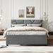 Gray Queen Size Upholstered Platform Bed with Twin XL Size Trundle Bed