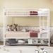 Cute Twin Over Twin Metal Bunk Bed with Shelf & Guardrails & Metal Slat Support for Dorm, Bedroom, Convertible into 2 Beds-White