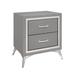 Haya 24 Inch 2 Drawer Nightstand, Embossed Smooth Gray Wood, Silver Trim