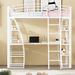 Twin Size Loft Bed with 4 Layers of Shelves and L-shaped Desk with Sockets, USB Ports and and Wireless Charging-White