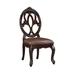 Cran 21 Inch Dining Side Chair, Carved Details, Faux Leather Seat, Brown