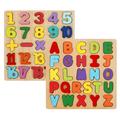 Protoiya 2PCS Wooden Alphabet Puzzles 3D Wood Alphabet/Number/Shape Puzzle Set ABC Letter and Numbers Puzzles Board Recognition Toy Educational Puzzles Puzzle Set Best Gift for Kids Boys Girls