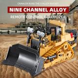 Jahy2Tech Metal Shovel Yellow 9-channel RC Bulldozer Construction Toy with Light Sound and Remote Control - NEW! Best Educational Gift for Kids