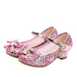 Children Dance Shoes Kitten Heels Girl Shoes Sequins Uppers Kid Dance Shoes Bowknot Shoes (Pink Size 32)