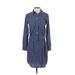 Banana Republic Casual Dress - Shirtdress High Neck 3/4 sleeves: Blue Solid Dresses - Women's Size 2