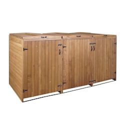 Mendler XL 3er-/6er-Mülltonnenverkleidung HWC-H74, Mülltonnenbox, erweiterbar 126x238x98cm Holz FSC® ~ braun Image