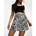 ASOS DESIGN linen mini slip skirt in mono zebra print-Multi