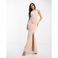 Lipsy halter neck maxi dress with lace detail in light pink