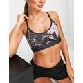 adidas Training all over floral print low-support sports bra in black and pink-Multi
