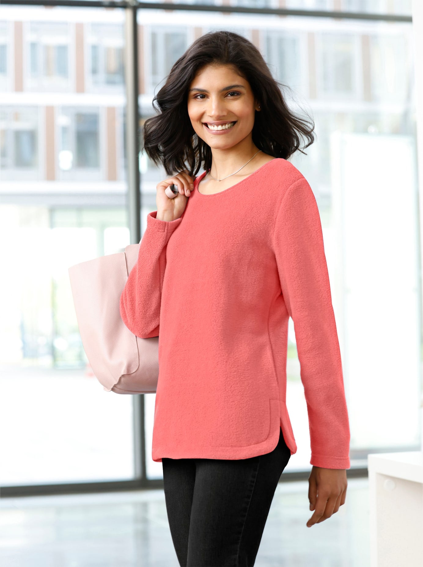 Fleeceshirt CLASSIC BASICS "Fleece-Shirt", Damen, Gr. 46, rosa (flamingo), 100% Polyester, unifarben, Shirts