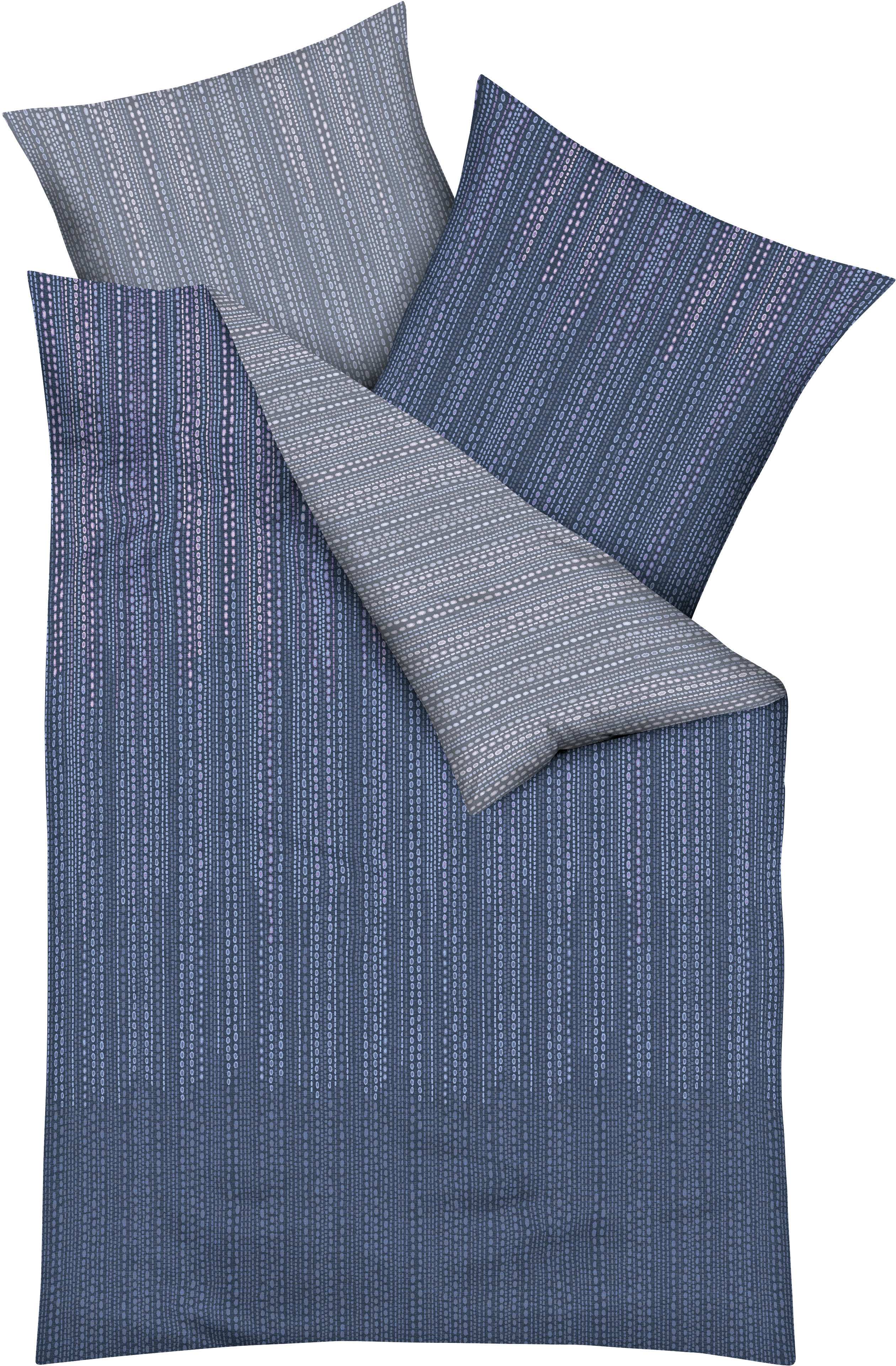 Wendebettwäsche KAEPPEL "Vertigo", blau (saphir), B/L: 155cm x 220cm, 1 Stk., 1 Stk., Mako-Satin, B/L: 80cm x 80cm, 2 Stk., Mako-Satin, Obermaterial: 100% Baumwolle, Bettwäsche Image