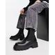 Truffle Collection square toe chunky high calf chelsea boots in black faux leather