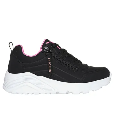 Skechers Girl's Uno Lite - Easy Zip Sneaker | Size 13.0 | Black/Rose Gold | Synthetic | Machine Washable