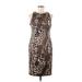 Evan Picone Casual Dress - Sheath Crew Neck Sleeveless: Brown Leopard Print Dresses - Women's Size 4