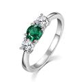 Ladies Solid Sterling 925 Silver 3 stone White Sapphire & Emerald Eternity Ring (Q)