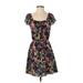 Alya Casual Dress - Mini Scoop Neck Short sleeves: Black Floral Dresses - Women's Size Small