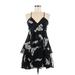 Aqua Casual Dress - A-Line Plunge Sleeveless: Black Floral Dresses - Women's Size Medium