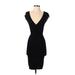 Bebe Cocktail Dress - Party V Neck Short sleeves: Black Print Dresses - Women's Size Small