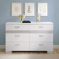 Rosdorf Park Tuxedo White High Gloss 8-drawer Dresser Wood in Brown/White | 34.5 H x 63.5 W x 18.5 D in | Wayfair 12804D0753D749D8AA49871D05A98553