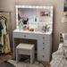 Latitude Run® Lighted Makeup Vanity Set w/ Outlets & Hidden Shelves Behind Mirror Wood in Brown/White | 55.1 H x 39.3 W x 15.7 D in | Wayfair