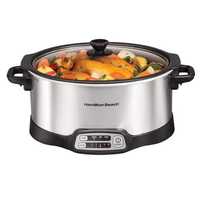 Programmable Slow Cooker with 6 Quart Stovetop-Safe Sear & Cook Crock, Silver