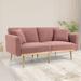 Brush Pink Teddy Velvet Fabric Sleeper Sofa for Living Room Stylish 2 Seater Soft Accent Deep Seat Sofa with Tapered Metal Feet