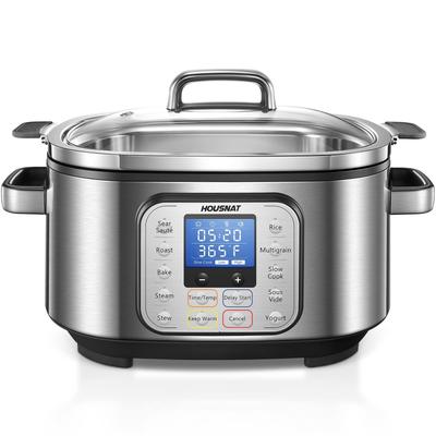 6Qt Slow Cooker, Programmable Cooker, Rice Cooker, Yogurt Maker, Delay Start, Steaming Rack and Lid, Adjustable Temp&Time