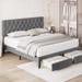 Upholstered Platform Bed Frame with Adjustable Button Tufted Headboard