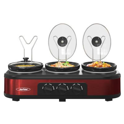 Triple 4.5 QT Slow Cooker, Buffet Servers and Warmer, 3 Pot Mini Manual Slow Cooker with Adjustable Temp, Lid Rests, Ceramic Pot