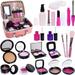 Girls Pretend Makeup Set 21 Pcs Pretend Play Cosmetic Beauty Makeup Set with Cute Pink Leather Look Cosmetic Case for Little Girls Realistic Kids Makeup Set-Pink