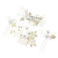 4pcs Wedding Handmade Fashion Hair Comb Set Floral Bridal Headpiece Hair Accessories Rhinestone Wedding Dress Accessories (White)