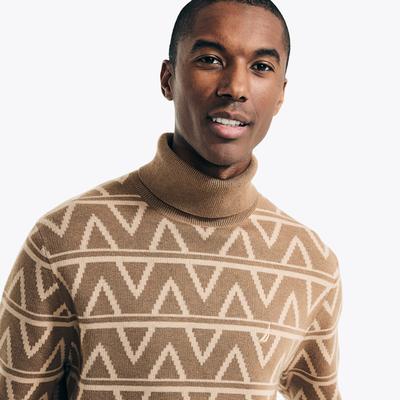 Nautica Men's Sustainably Crafted Jacquard Turtleneck Sweater Woodrift Flax, M