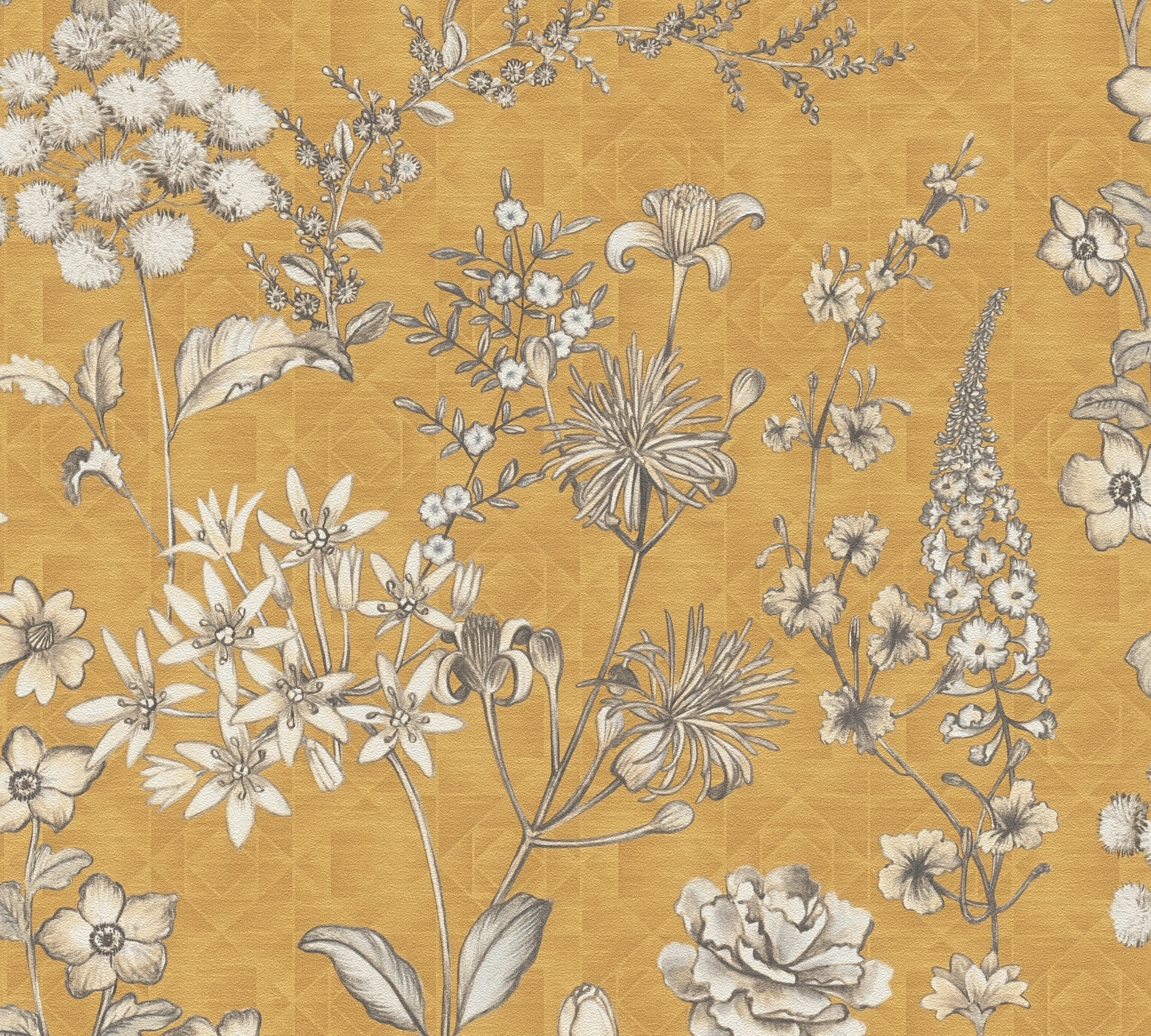 Vliestapete LIVING WALLS "Metropolitan Stories. Travel Styles. Blumentapete", gelb (gelb weiß grau), B:0,53m H:0,01m L:10,05m, Vinyl, Vlies, Tapeten, Tapete Skandinavisch Skandi-Stil Floral Tapeten Wohnzimmer modern Flur