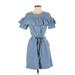 J.Crew Casual Dress - Mini Crew Neck Short sleeves: Blue Print Dresses - Women's Size 4 Petite