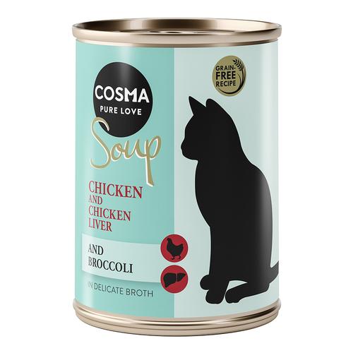 24x 100g Cosma Soup Hühnchenfilet mit Hühnerleber und Brokkoli Katzenfutter nass