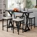 5-Piece Counter Height Dining Set, Wood Console Table with Trestle Legs and 4 Upholstered Stools