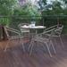31.5" Round Glass Metal Table with 4 Metal Aluminum Slat Stack Chairs